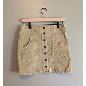 Altar'd State Tan Corduroy Mini Skirt Womens Large Button Front Boho Summer L